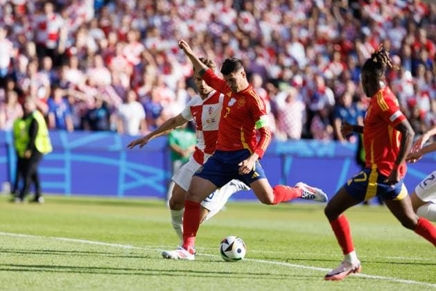Alvaro Morata celebrates after scoring goal during UEFA EURO, EM, Europameisterschaft,Fussball 2024 game between national teams of Spain and Croatia at Olympiastadion, Berlin, Germany (Maciej Rogowski) Berlin Olympiastadion Germany Copyright: xMaciejxRogowskix spaincroatia-24