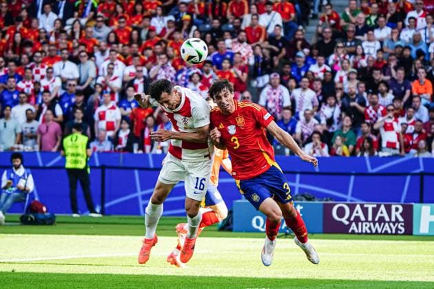 Header duel air duel Ante Budimir Croatia, 16 and Robin Le Normand Spain, 03 GER, Spain vs Croatia, European Football Championship, UEFA Euro 2024, Group B, Matchday 1, 15 06 2024 GER, Spain vs Croatia, European Football Championship, UEFA Euro 2024, Group B, Matchday 1, 15 06 2024 Berlin Copyright: xEibner-Pressefoto MarcelxvonxFehrnx EP_MFN