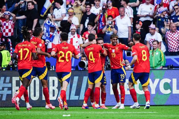 Goal celebration Spain after scoring 3 0 Dani Carvajal Spain, 02 GER, Spain vs Croatia, European Football Championship, UEFA Euro 2024, Group B, Matchday 1, 15 06 2024 GER, Spain vs Croatia, European Football Championship, UEFA Euro 2024, Group B, Matchday 1, 15 06 2024 Berlin Copyright: xEibner-Pressefoto MarcelxvonxFehrnx EP_MFN