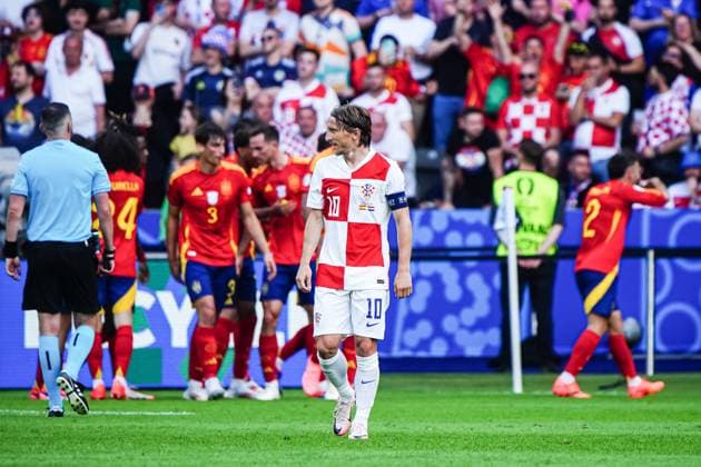 Goal celebration Spain after scoring 3 0 Dani Carvajal Spain, 02 , Disappointment Luka Modric Croatia, 10 GER, Spain vs Croatia, European Football Championship, UEFA Euro 2024, Group B, Matchday 1, 15 06 2024 GER, Spain vs Croatia, European Football Championship, UEFA Euro 2024, Group B, Matchday 1, 15 06 2024 Berlin Copyright: xEibner-Pressefoto MarcelxvonxFehrnx EP_MFN