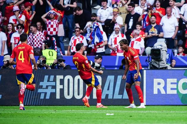 Goal celebration Spain after scoring 3 0 Dani Carvajal Spain, 02 GER, Spain vs Croatia, European Football Championship, UEFA Euro 2024, Group B, Matchday 1, 15 06 2024 GER, Spain vs Croatia, European Football Championship, UEFA Euro 2024, Group B, Matchday 1, 15 06 2024 Berlin Copyright: xEibner-Pressefoto MarcelxvonxFehrnx EP_MFN