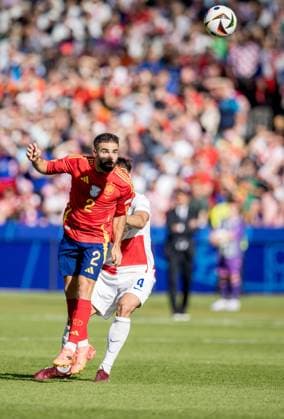 15th June 2024; Olympiastadion, Berlin, Germany; Euro 2024 Group B Football, Spain versus Croatia; Dani Carvajal (ESP) holds off Josko Gvardiol (CRO)  ActionPlus12654961 TomaszxJastrzebowski