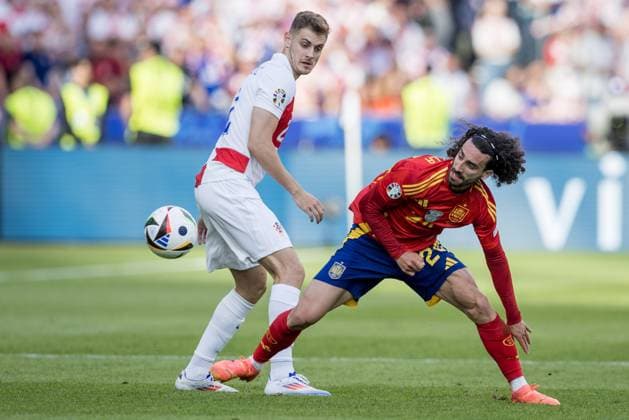 Spain v Croatia: Group B - UEFA EURO, EM, Europameisterschaft,Fussball 2024 Josip Stanisic and Marc Cucurella are playing during the Spain vs. Croatia match at UEFA Euro 2024 in Berlin, Germany, on June 15, 2024. Berlin Germany  Copyright: xFotoxOlimpikx originalFilename:jastrzebowski-spainvsc240615_npMyQ.jpg