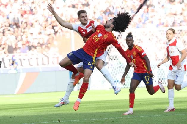 DEU, GER, Euro 2024, Group B, ESP vs CRO, 15 06 2024, Berliner Olympiastadion, Berlin, DEU, GER, Euro 2024, Group B, ESP vs CRO, in the picture Marc Cucurella Spain 24 , Josip Stanisic Croatia 2 Photo Juergen Engler nordphoto GmbH nordphotoxGmbHx xEngler nph00076