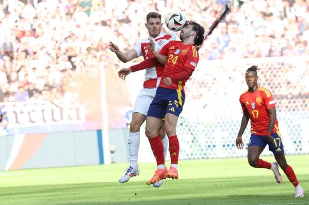 DEU, GER, Euro 2024, Group B, ESP vs CRO, 15 06 2024, Berliner Olympiastadion, Berlin, DEU, GER, Euro 2024, Group B, ESP vs CRO, in the picture Marc Cucurella Spain 24 , Josip Stanisic Croatia 2 Photo Juergen Engler nordphoto GmbH nordphotoxGmbHx xEngler nph00076