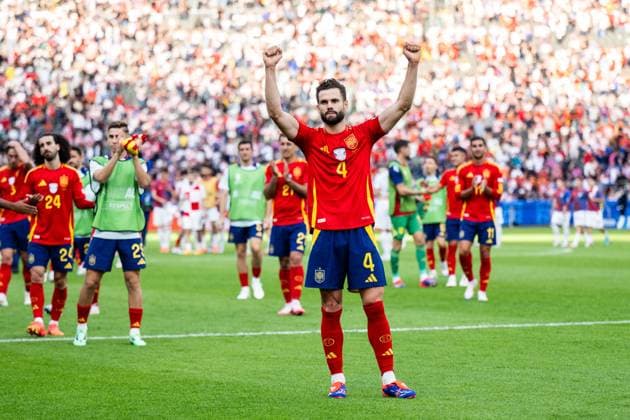 240615 Nacho of Spain celebrates after the UEFA Euro 2024 Football Championship match between Spain and Croatia on June 15, 2024 in Berlin Photo Mathias Bergeld BILDBYRAN kod MB MB0935 fotboll football soccer fotballs em europamästerskap em uefa euro uefa european football championship euro 2024 spanien spain kroatien croatia bbeng jubel  Copyright: MATHIASxBERGELD BB240615MB122