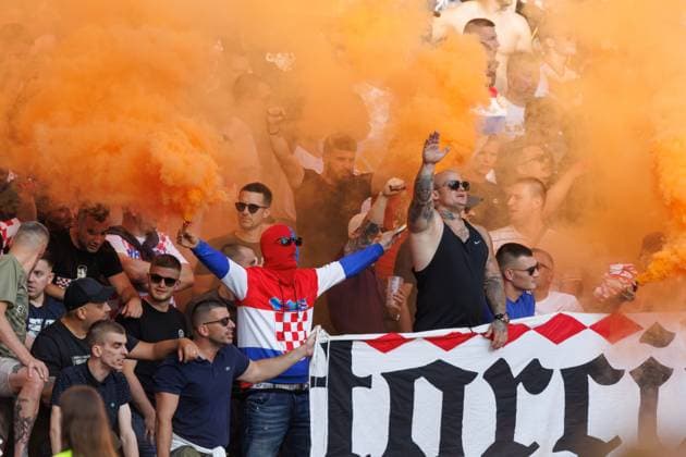 Fans of Croatia during UEFA EURO, EM, Europameisterschaft,Fussball 2024 game between national teams of Spain and Croatia at Olympiastadion, Berlin, Germany (Maciej Rogowski) Berlin Olympiastadion Germany Copyright: xMaciejxRogowskix espcro-4