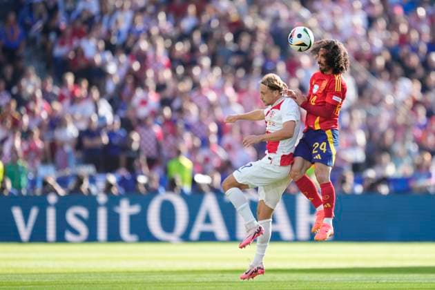 Spain v Croatia: Group B - UEFA EURO, EM, Europameisterschaft,Fussball 2024 Marc Cucurella left-back of Spain and Chelsea FC and Lovro Majer attacking midfield of Croatia and VfL Wolfsburg compete for the ball during the UEFA EURO 2024 group stage match between Spain and Croatia at Olympiastadion on June 15, 2024 in Berlin, Germany. Berlin Germany  Copyright: xJosexBretonx originalFilename:breton-spainvcr240615_npNue.jpg