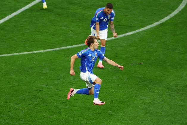 Nicolò Barella of Italy celebrates scoring to make it 2-1 Italy v Albania, UEFA European Championship, EM, Europameisterschaft 2024, Group B, Football, BVB Stadion, Dortmund, Germany, 15 Jun 2024 EDITORIAL USE ONLY No use with unauthorised audio, video, data, fixture lists, club league logos or live services. Online in-match use limited to 120 images, no video emulation. No use in betting, games or single club league player publications. Copyright: xKieranxMcManus Shutterstockx 14539296ax