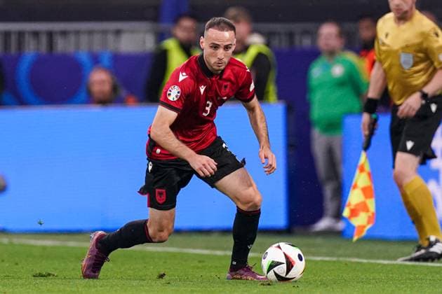 2024-06-15 Italy v Albania - Group B - UEFA EURO, EM, Europameisterschaft,Fussball 2024 DORTMUND, GERMANY - JUNE 15: Mario Mitaj of Albania dribbles during the Group B - UEFA EURO 2024 match between Italy and Albania at Signal Iduna Park on June 15, 2024 in Dortmund, Germany. (Photo by Joris Verwijst BSR Agency) Dortmund Germany Content not available for redistribution in The Netherlands directly or indirectly through any third parties. Copyright: xBSRxAgencyx