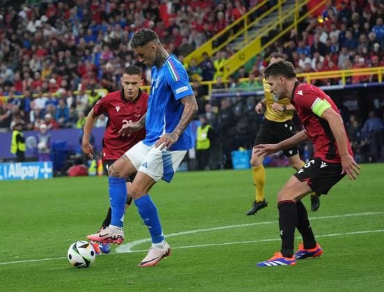15 06 2024, Signal Iduna Park, Dortmund, GER, EM UEFA 2024, Group B, Italy vs Albania, in the picture Italy™s forward 09 Gianluca Scamacca Defodi 506 20240615 hbr 0693 Defodi-506
