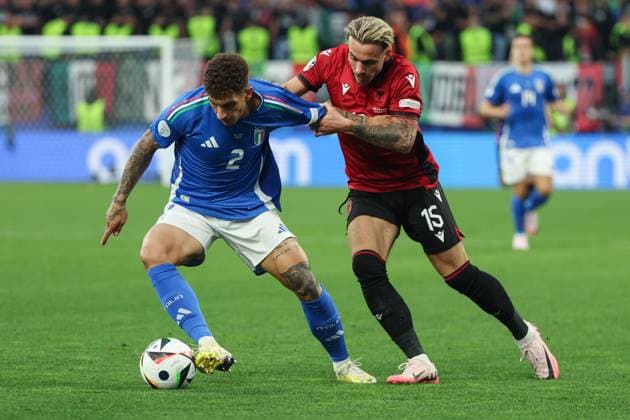 Euro 2024 Italy Albania on 15 06 2024 at Signal Iduna Park in Dortmund Giovanni Di Lorenzo Italy 2 vs Taulan Sulejmanov Seferi Albania 15 MH
