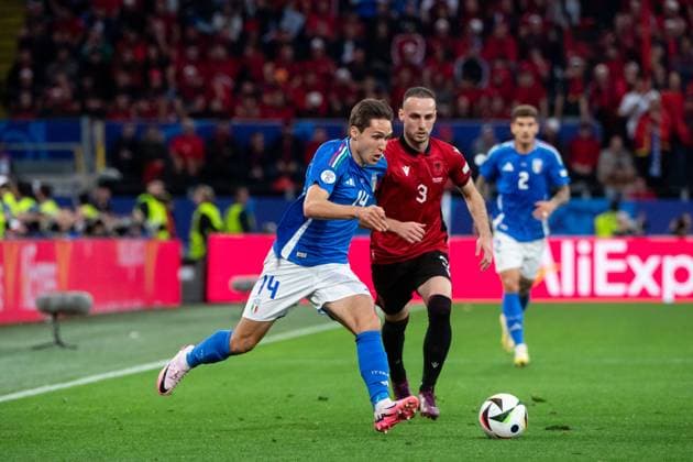 Federico Chiesa Italy, 14 in duel with Mario Mitaj Albania, 03 , GER, Italy ITA vs Albania ALB , European Football Championship, UEFA EURO 2024, Group B, Matchday 1, 15 06 2024 GER, Italy ITA vs Albania ALB , European Football Championship, UEFA EURO 2024, Group B, Matchday 1, 15 06 2024 Dortmunf Copyright: xEibner-Pressefoto Memmlerx EP_MMR