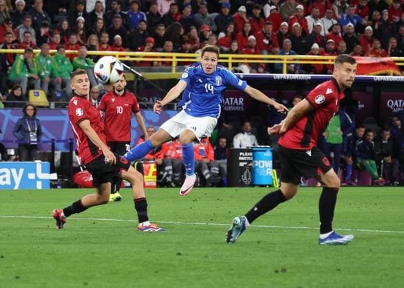 Dortmund, Germany, 15th June 2024. Federico Chiesa of Italy attempts a rare second half shot during the UEFA European Championships match at Signal Idruna Park, Dortmund. Picture credit should read: David Klein Sportimage EDITORIAL USE ONLY. No use with unauthorised audio, video, data, fixture lists, club league logos or live services. Online in-match use limited to 120 images, no video emulation. No use in betting, games or single club league player publications. SPI-3195-0084