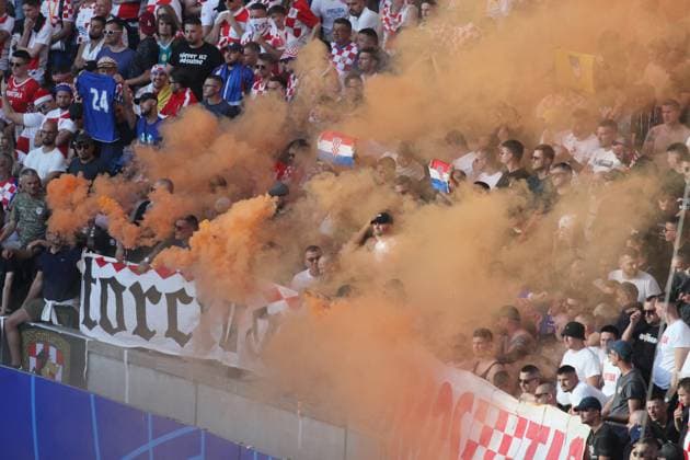 Berlin, Germany, 15 06 2024 Olympic Stadium European Football Championship 2024, Group B, Spain Croatia Smoke billows over Croatian fan block Copyright: xdtsxNachrichtenagenturx dts_40347
