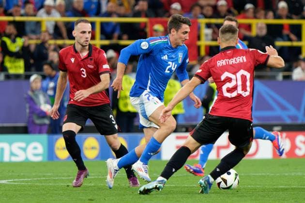 Andrea Cambiaso of Italy in action against Ylber Ramadani of Albania during UEFA EURO, EM, Europameisterschaft,Fussball 2024 - Italy vs Albania, UEFA European Football Championship in Dortmund, Germany, June 15 2024  Copyright: xEmmanuelexMastrodonato IPAxSportx xx IPA_47154608 IPA_Agency_IPA47154608