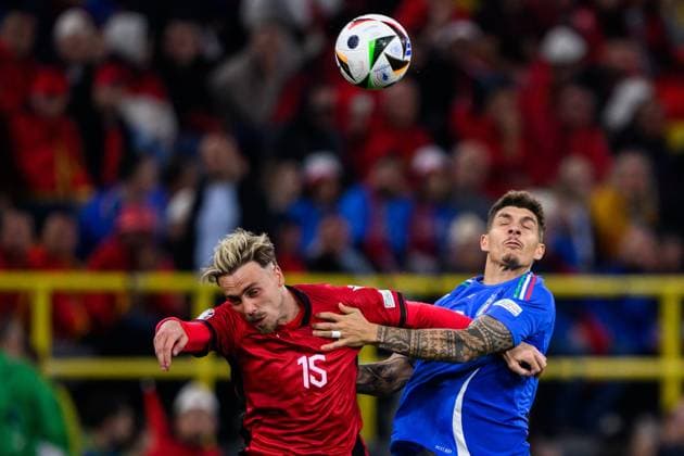 240615 Taulant Seferi of Albania and Giovanni Di Lorenzo of Italy during the UEFA Euro 2024 Football Championship match between Italy and Albania on June 15, 2024 in Dortmund Photo Jesper Zerman BILDBYRAN kod JZ JZ0538 fotboll football soccer fotball fotbolls em europamästerskap em uefa euro uefa european football championship euro 2024 italy albanien albania bbeng  Copyright: JESPERxZERMAN BB240615JZ128