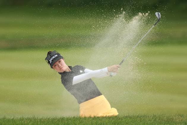 Meijer LPGA, Golf Damen Classic Grace Kim of Australia hits out of the bunker on the 10th hole during Day Three of the Meijer LPGA Classic for Simply Give golf tournament at Blythefield Country Club in Belmont, MI, USA Saturday, June 15, 2024. Belmont Michigan United States  Copyright: xJorgexLemusx originalFilename:lemus-meijerlp240615_npGkQ.jpg