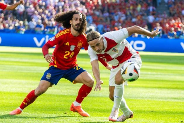 Spain v Croatia - UEFA EURO, EM, Europameisterschaft,Fussball 2024 Marc Cucurella and Lovro Majer during the UEFA Euro 2024 Group B match between Spain v Croatia, at the Olympiastadion Berlin in Berlin, Germany, on June 15, 2024. Berlin Germany  Copyright: xAndrzejxIwanczukx originalFilename:iwanczuk-spainvcr240615_npj8c.jpg