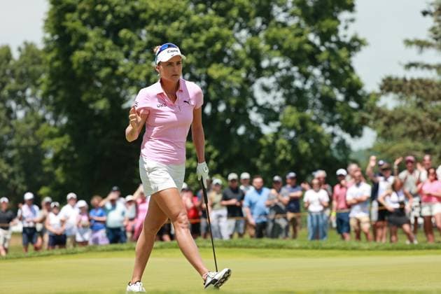 Meijer LPGA, Golf Damen Classic Lexi Thompson of the United States acknowledges the crowd after her birdie on the 9th green during Day Three of the Meijer LPGA Classic for Simply Give golf tournament at Blythefield Country Club in Belmont, MI, USA Saturday, June 15, 2024. Belmont Michigan United States  Copyright: xJorgexLemusx originalFilename:lemus-meijerlp240615_npc0F.jpg