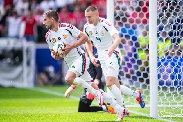 Hungary v Switzerland: Group A - UEFA EURO, EM, Europameisterschaft,Fussball 2024 Barnabas Varga of Hungary is celebrating after scoring his team s first goal with Attila Szalai of Hungary during the UEFA EURO 2024 group stage match between Hungary and Switzerland at Cologne Stadium on June 15, 2024 in Cologne, Germany. Cologne Germany  Copyright: xHeshamxElsherifx originalFilename:elsherif-hungaryv240615_np8wA.jpg