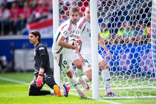 Hungary v Switzerland: Group A - UEFA EURO, EM, Europameisterschaft,Fussball 2024 Barnabas Varga of Hungary is celebrating after scoring his team s first goal with Attila Szalai of Hungary during the UEFA EURO 2024 group stage match between Hungary and Switzerland at Cologne Stadium on June 15, 2024 in Cologne, Germany. Cologne Germany  Copyright: xHeshamxElsherifx originalFilename:elsherif-hungaryv240615_npegd.jpg