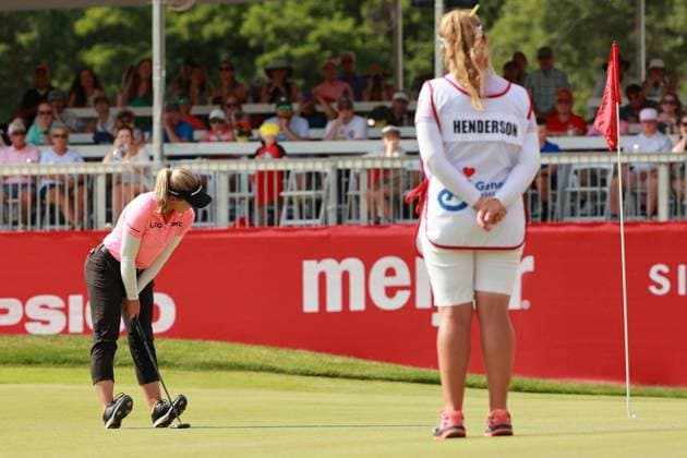 Meijer LPGA, Golf Damen Classic Brooke Henderson of Canada reacts to her putt on the 18th green during Day Three of the Meijer LPGA Classic for Simply Give golf tournament at Blythefield Country Club in Belmont, MI, USA Saturday, June 15, 2024. Belmont Michigan United States  Copyright: xJorgexLemusx originalFilename:lemus-meijerlp240615_np5aj.jpg