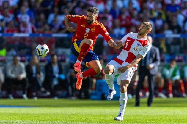 Spain v Croatia - UEFA EURO, EM, Europameisterschaft,Fussball 2024 Dani Carvajal and Andrej Kramaric are playing during the UEFA Euro 2024 Group B match between Spain v Croatia, at the Olympiastadion Berlin in Berlin, Germany, on June 15, 2024. Berlin Germany  Copyright: xAndrzejxIwanczukx originalFilename:iwanczuk-spainvcr240615_npGIt.jpg