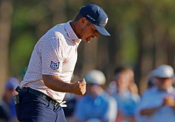 Bryson DeChambeau celebrates after sinking a birdie putt on the fourteenth hole during the third round of the 124th U.S. Open golf championship at Pinehurst Resort & Country Club in Pinehurst, N.C. on Saturday, June 15, 2024.  NCP20240615360 JOHNxANGELILLO