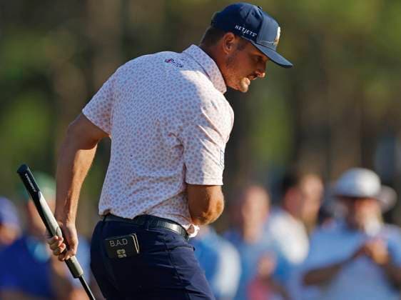 Bryson DeChambeau celebrates after sinking a birdie putt on the fourteenth hole during the third round of the 124th U.S. Open golf championship at Pinehurst Resort & Country Club in Pinehurst, N.C. on Saturday, June 15, 2024.  NCP20240615361 JOHNxANGELILLO