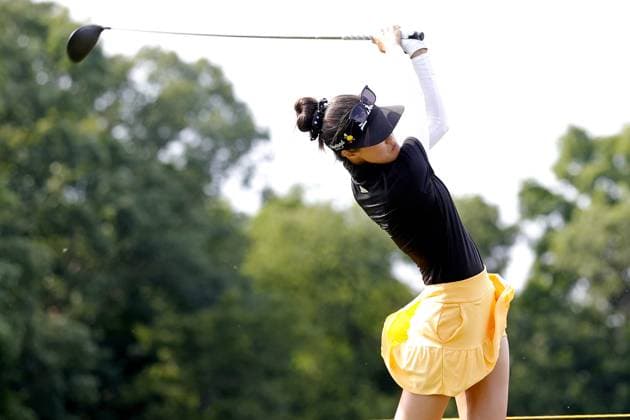 GRAND RAPIDS, MI - JUNE 15: LPGA, Golf Damen golfer Grace Kim plays her tee shot on the 17th hole during the LPGA Meijer LPGA Classic for Simply Give on June 15th, 2024, at Blythefield Country Club in Grand Rapids, Michigan. (Photo by Brian Spurlock Icon Sportswire) GOLF: JUN 15 LPGA Meijer LPGA Classic for Simply Give EDITORIAL USE ONLY Icon2406153