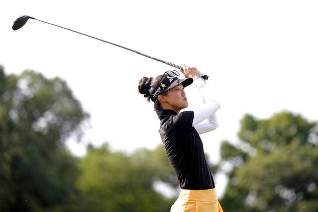 GRAND RAPIDS, MI - JUNE 15: LPGA, Golf Damen golfer Grace Kim plays her tee shot on the 17th hole during the LPGA Meijer LPGA Classic for Simply Give on June 15th, 2024, at Blythefield Country Club in Grand Rapids, Michigan. (Photo by Brian Spurlock Icon Sportswire) GOLF: JUN 15 LPGA Meijer LPGA Classic for Simply Give EDITORIAL USE ONLY Icon2406155