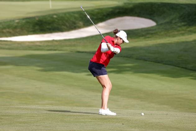 GRAND RAPIDS, MI - JUNE 15: LPGA, Golf Damen golfer Ally Ewing plays her second shot on the 17th hole during the LPGA Meijer LPGA Classic for Simply Give on June 15th, 2024, at Blythefield Country Club in Grand Rapids, Michigan. (Photo by Brian Spurlock Icon Sportswire) GOLF: JUN 15 LPGA Meijer LPGA Classic for Simply Give EDITORIAL USE ONLY Icon24061521