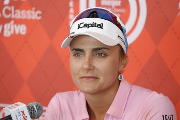 GRAND RAPIDS, MI - JUNE 15: LPGA, Golf Damen golfer Lexi Thompson talks to the media after shooting 7 under par for her third round score during the LPGA Meijer LPGA Classic for Simply Give on June 15th, 2024, at Blythefield Country Club in Grand Rapids, Michigan. (Photo by Brian Spurlock Icon Sportswire) GOLF: JUN 15 LPGA Meijer LPGA Classic for Simply Give EDITORIAL USE ONLY Icon24061538