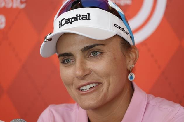 GRAND RAPIDS, MI - JUNE 15: LPGA, Golf Damen golfer Lexi Thompson talks to the media after shooting 7 under par for her third round score during the LPGA Meijer LPGA Classic for Simply Give on June 15th, 2024, at Blythefield Country Club in Grand Rapids, Michigan. (Photo by Brian Spurlock Icon Sportswire) GOLF: JUN 15 LPGA Meijer LPGA Classic for Simply Give EDITORIAL USE ONLY Icon24061539