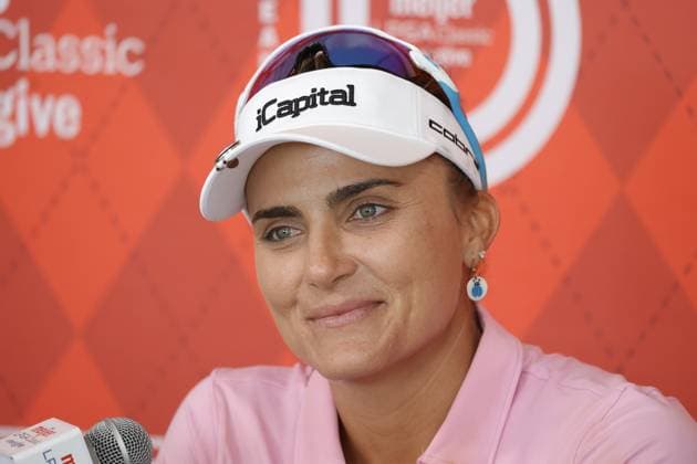 GRAND RAPIDS, MI - JUNE 15: LPGA, Golf Damen golfer Lexi Thompson talks to the media after shooting 7 under par for her third round score during the LPGA Meijer LPGA Classic for Simply Give on June 15th, 2024, at Blythefield Country Club in Grand Rapids, Michigan. (Photo by Brian Spurlock Icon Sportswire) GOLF: JUN 15 LPGA Meijer LPGA Classic for Simply Give EDITORIAL USE ONLY Icon24061540