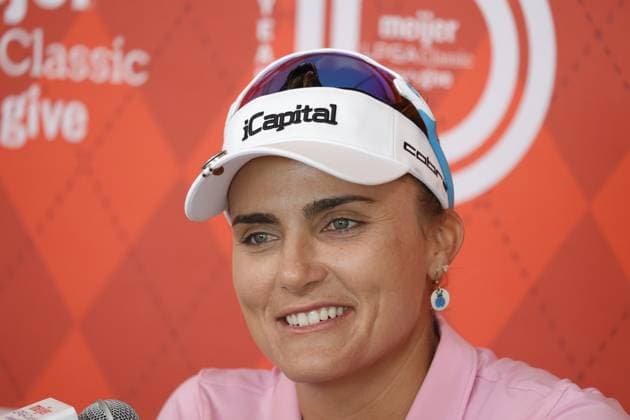 GRAND RAPIDS, MI - JUNE 15: LPGA, Golf Damen golfer Lexi Thompson talks to the media after shooting 7 under par for her third round score during the LPGA Meijer LPGA Classic for Simply Give on June 15th, 2024, at Blythefield Country Club in Grand Rapids, Michigan. (Photo by Brian Spurlock Icon Sportswire) GOLF: JUN 15 LPGA Meijer LPGA Classic for Simply Give EDITORIAL USE ONLY Icon24061542