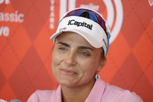 GRAND RAPIDS, MI - JUNE 15: LPGA, Golf Damen golfer Lexi Thompson talks to the media after shooting 7 under par for her third round score during the LPGA Meijer LPGA Classic for Simply Give on June 15th, 2024, at Blythefield Country Club in Grand Rapids, Michigan. (Photo by Brian Spurlock Icon Sportswire) GOLF: JUN 15 LPGA Meijer LPGA Classic for Simply Give EDITORIAL USE ONLY Icon24061543