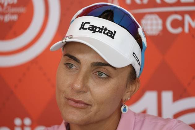 GRAND RAPIDS, MI - JUNE 15: LPGA, Golf Damen golfer Lexi Thompson talks to the media after shooting 7 under par for her third round score during the LPGA Meijer LPGA Classic for Simply Give on June 15th, 2024, at Blythefield Country Club in Grand Rapids, Michigan. (Photo by Brian Spurlock Icon Sportswire) GOLF: JUN 15 LPGA Meijer LPGA Classic for Simply Give EDITORIAL USE ONLY Icon24061545