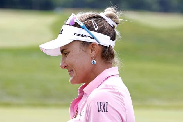 GRAND RAPIDS, MI - JUNE 15: LPGA, Golf Damen golfer Lexi Thompson smiles after shooting 7 under par for her third round score during the LPGA Meijer LPGA Classic for Simply Give on June 15th, 2024, at Blythefield Country Club in Grand Rapids, Michigan. (Photo by Brian Spurlock Icon Sportswire) GOLF: JUN 15 LPGA Meijer LPGA Classic for Simply Give EDITORIAL USE ONLY Icon24061551