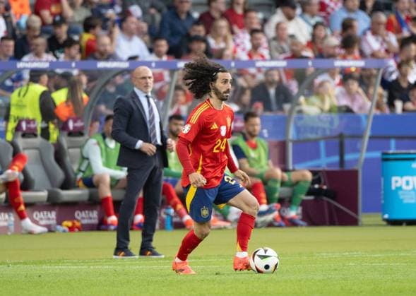 Football, Men, Season 2023 24, UEFA Euro 20204, Group B 1 Matchday in Berlin, Spain Croatia 3 0 , v l Coach Luis de la Fuente Spain , Marc Cucurella Spain , 15 06 2024, Copyright: xMatthiasxKochx