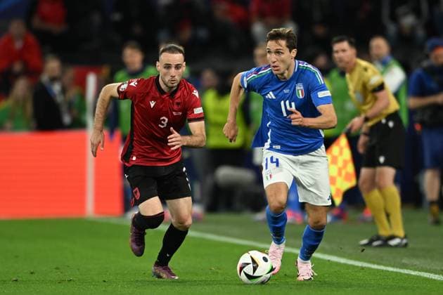 Federico Chiesa (Italy)Mario Matji (Albania) during the UEFA EURO, EM, Europameisterschaft,Fussball Germany 2024 match between Italy 2-1 Albania at BVB Stadion Dortmund on June 15, 2024 in Dortmund, Germany. Noxthirdxpartyxsales  (256541831)