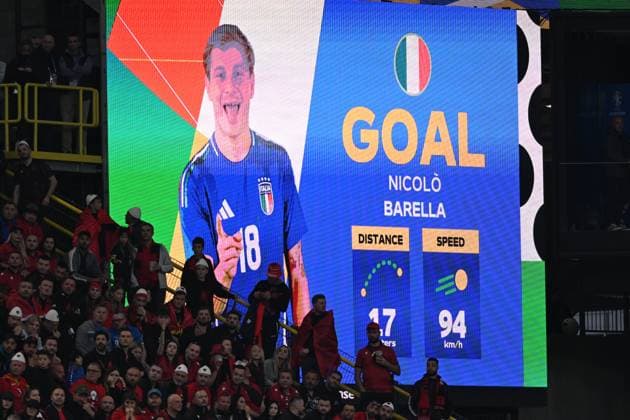 Nicolo Barella(Italy) celebrates after scoring his team s second goal during the UEFA EURO, EM, Europameisterschaft,Fussball Germany 2024 match between Italy 2-1 Albania at BVB Stadion Dortmund on June 15, 2024 in Dortmund, Germany. Noxthirdxpartyxsales  (256542416)