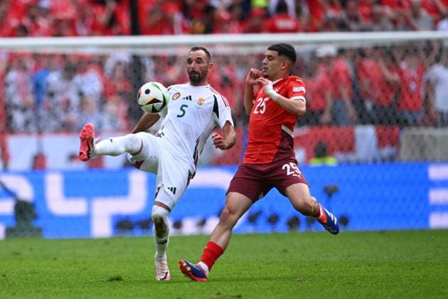 Attila Fiola (Hungary)Zeki Amdouni (Switzerland) during the UEFA EURO, EM, Europameisterschaft,Fussball Germany 2024 match between Hungary 1-3 Switzerland at Cologne Stadium on June 15, 2024 in Cologne, Germany. Noxthirdxpartyxsales  (256542727)