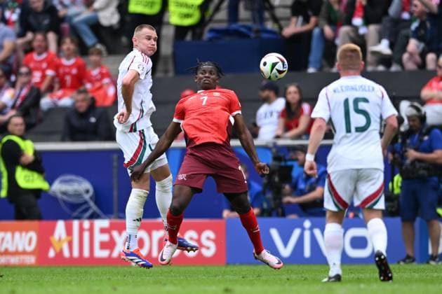 Attila Szalai (Hungary)Breel Embolo (Switzerland) during the UEFA EURO, EM, Europameisterschaft,Fussball Germany 2024 match between Hungary 1-3 Switzerland at Cologne Stadium on June 15, 2024 in Cologne, Germany. Noxthirdxpartyxsales  (256542728)