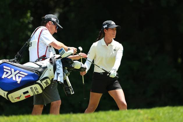 Meijer LPGA, Golf Damen Classic Celine Boutier of France hands her club to her caddie on the 12th hole during Day Three of the Meijer LPGA Classic for Simply Give golf tournament at Blythefield Country Club in Belmont, MI, USA Saturday, June 15, 2024. Belmont Michigan United States  Copyright: xJorgexLemusx originalFilename:lemus-meijerlp240615_npVQl.jpg