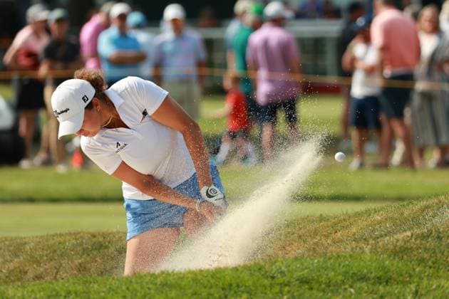 Meijer LPGA, Golf Damen Classic Alexa Pano of the United States hits out of the bunker toward the 18th green during Day Three of the Meijer LPGA Classic for Simply Give golf tournament at Blythefield Country Club in Belmont, MI, USA Saturday, June 15, 2024. Belmont Michigan United States  Copyright: xJorgexLemusx originalFilename:lemus-meijerlp240615_npBgU.jpg