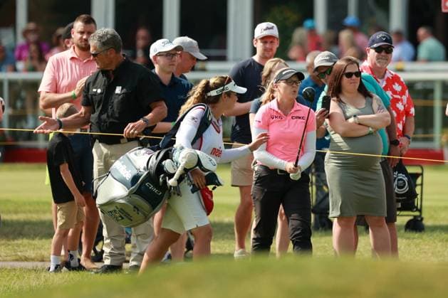 Meijer LPGA, Golf Damen Classic Brooke Henderson of Canada reacts to her fairway shot from the rough toward the 18th green during Day Three of the Meijer LPGA Classic for Simply Give golf tournament at Blythefield Country Club in Belmont, MI, USA Saturday, June 15, 2024. Belmont Michigan United States  Copyright: xJorgexLemusx originalFilename:lemus-meijerlp240615_npR7G.jpg