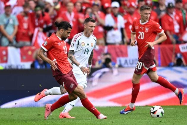Ricardo Rodriguez (Switzerland)Bendeguz Bolla (Hungary) during the UEFA EURO, EM, Europameisterschaft,Fussball Germany 2024 match between Hungary 1-3 Switzerland at Cologne Stadium on June 15, 2024 in Cologne, Germany. Noxthirdxpartyxsales  (256542915)