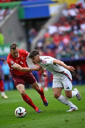 Milos Kerkez (Hungary)Silvan Widmer (Switzerland) during the UEFA EURO, EM, Europameisterschaft,Fussball Germany 2024 match between Hungary 1-3 Switzerland at Cologne Stadium on June 15, 2024 in Cologne, Germany. Noxthirdxpartyxsales  (256543262)